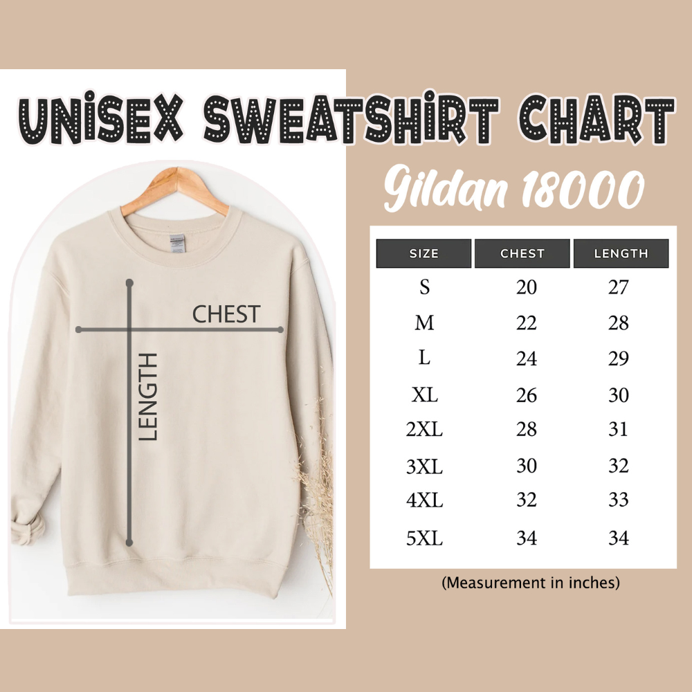 Unisex sweatshirt size chart