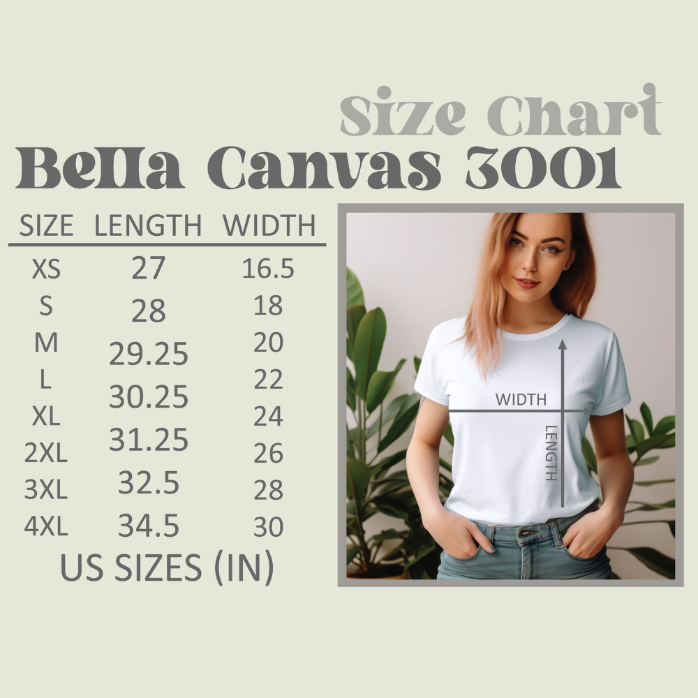 bella canvas size chart