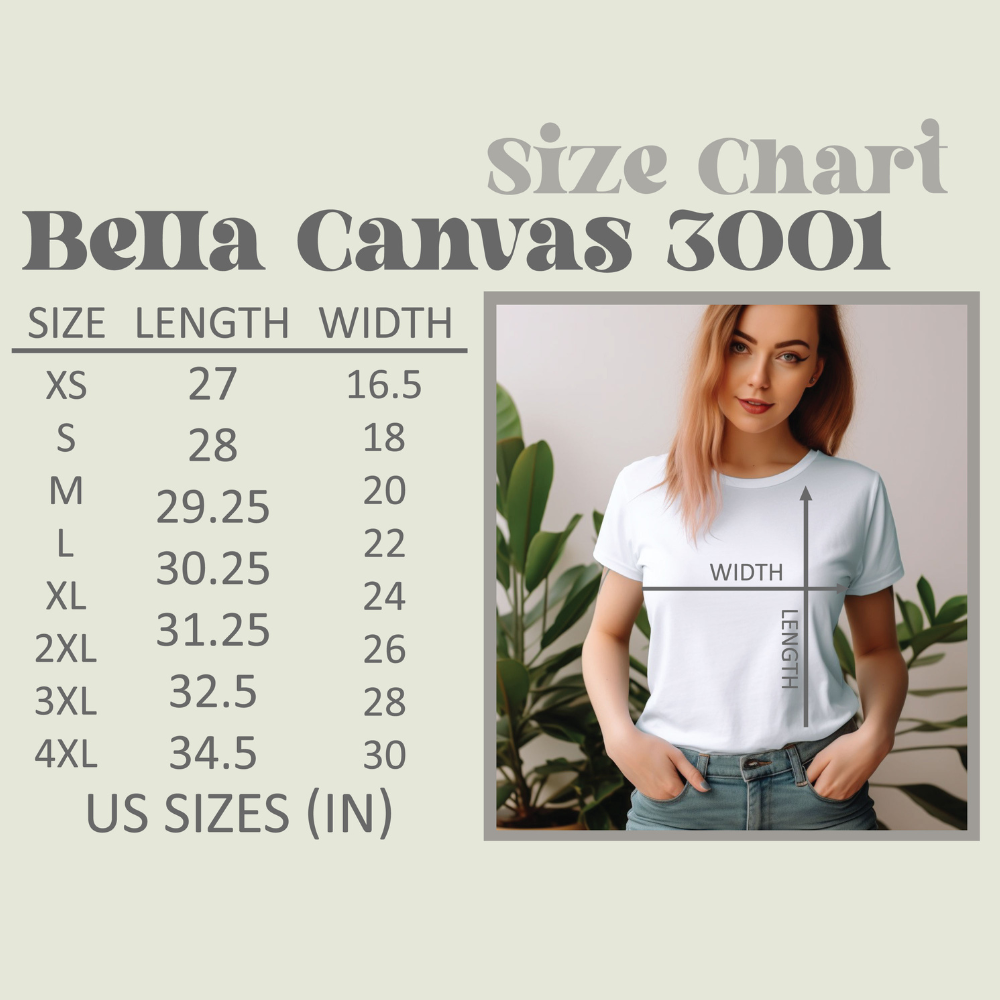 Bella Canvas Size chart