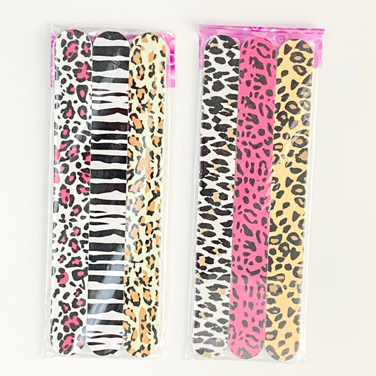 photo nail files in pink leopard option and zebra print option