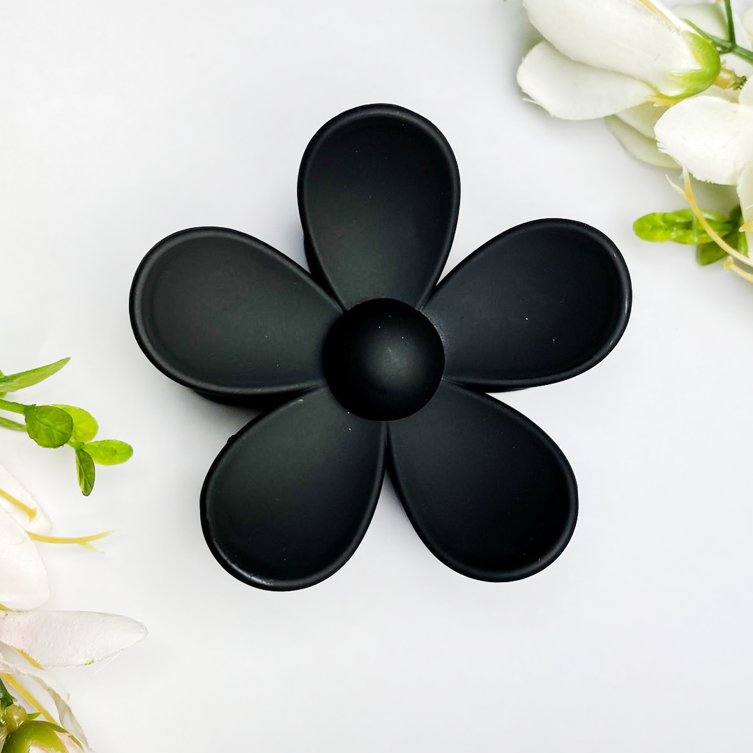 matte black flower shaped hair claw clip