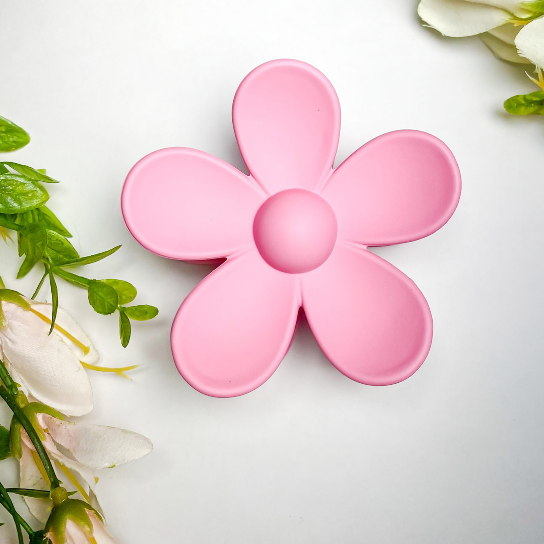 matte pink flower shaped hair claw clip