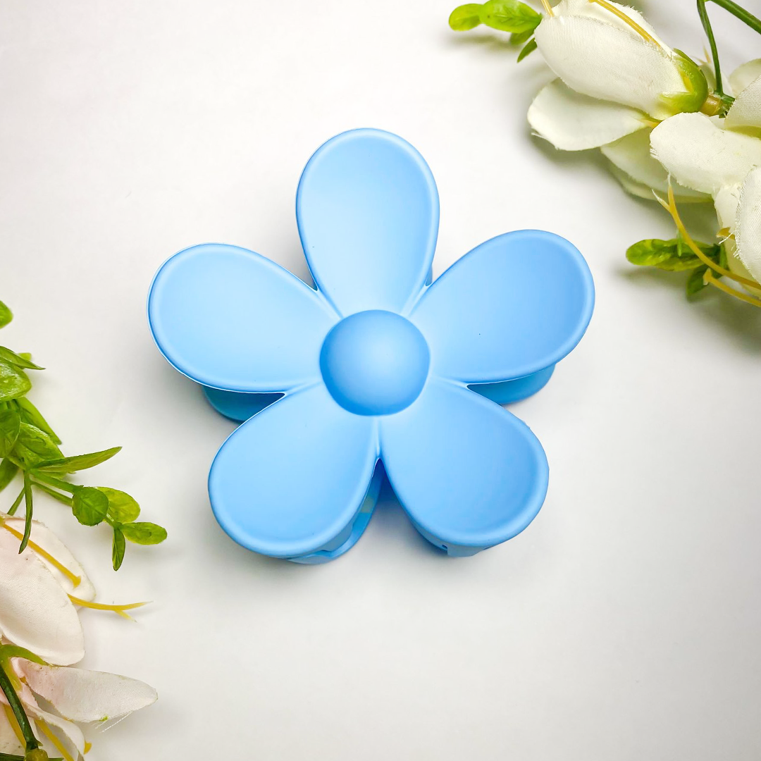 matte turquoise flower shaped hair claw clip