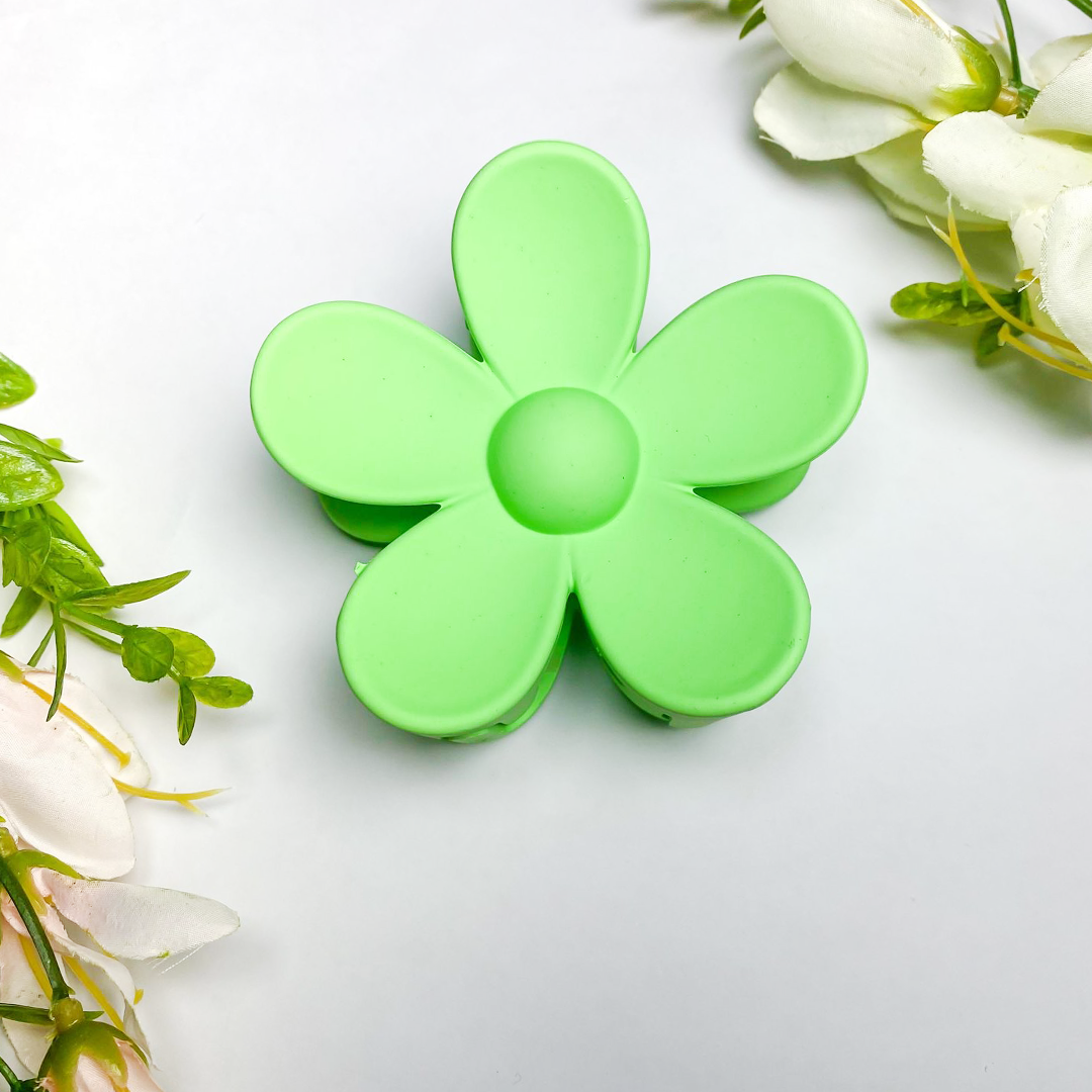 matte lime green flower shaped hair claw clip