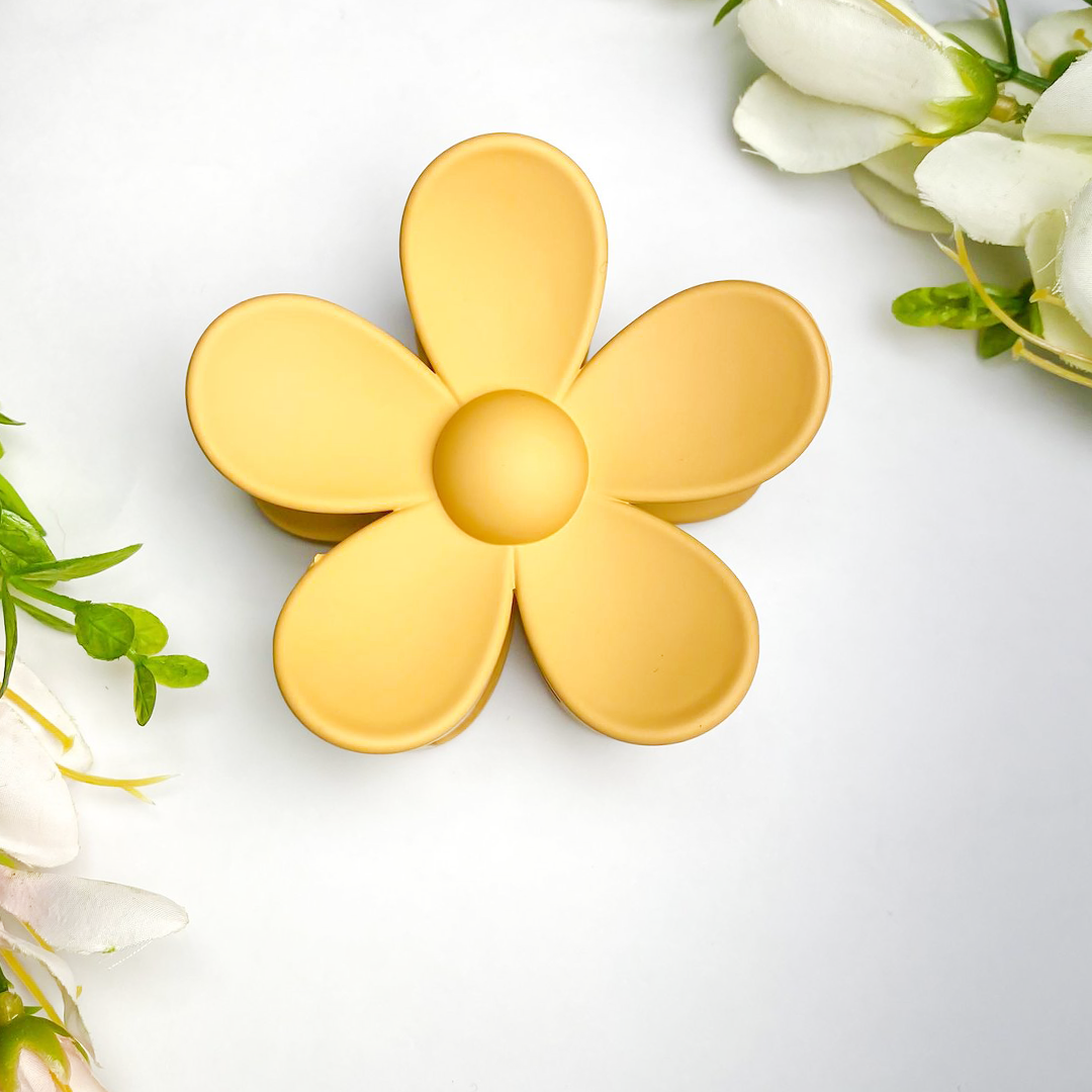 matte khaki flower shaped hair claw clip